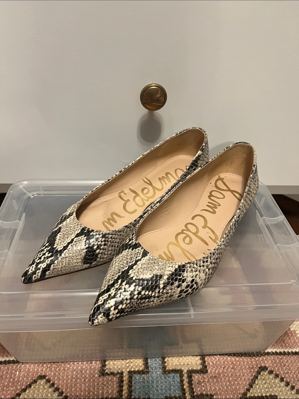 Sam Edelman Pointed-Toe Snake-Print Flats in Black & White